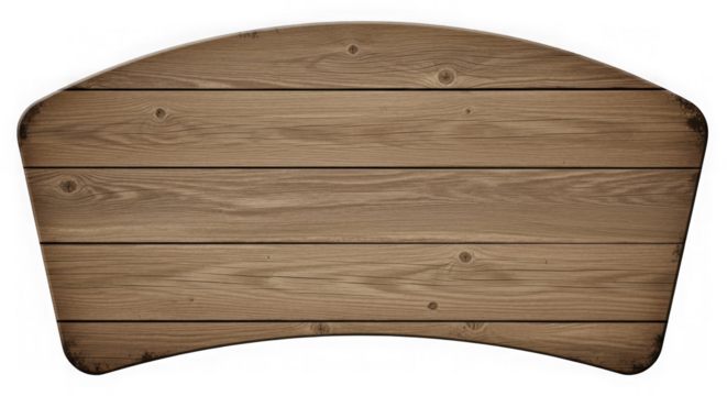 Curved wooden sign with horizontal planks isolated on transparent background - Powered by Adobe