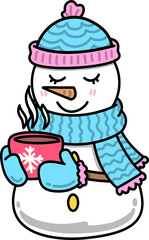Snowman Holding Hot Drink Cartoon