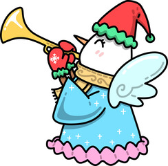 Snow Angel Playing Trumpet Wearing Christmas Hat Cartoon