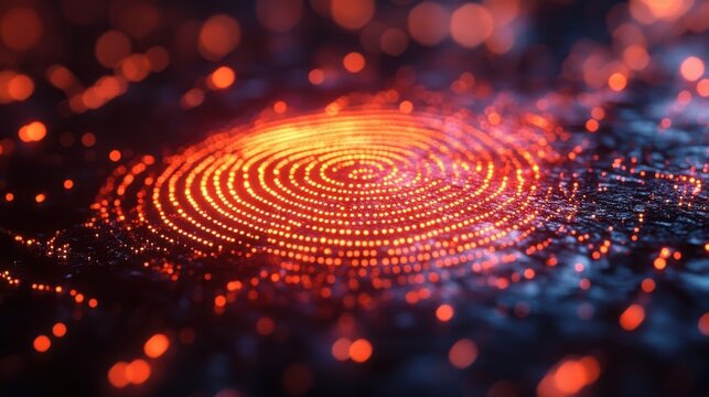 Digital Fingerprint - A High-Tech Security Concept with Glowing Particles.