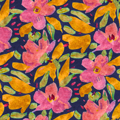 Seamless pattern with bright spring flowers. Digital painting.