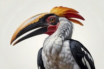 Fototapeta premium Hornbill Bird Isolated on White Background, isolated, closeup 