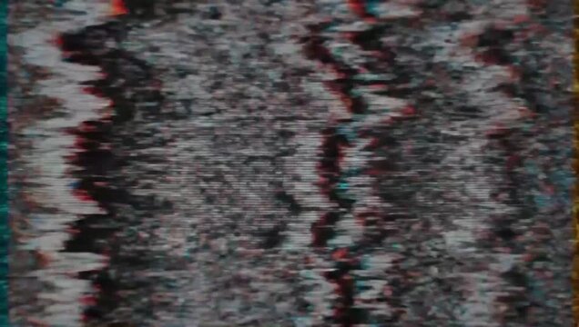 Distorted analog TV signal glitch texture with static noise