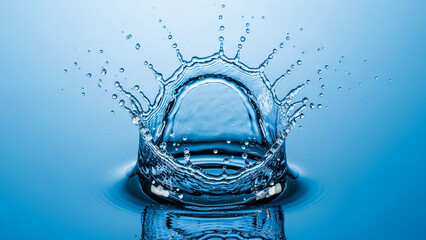 Water splash crown on blue background