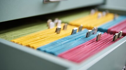 Colorful File Folders In Open Drawer. Organized Office Filing System
