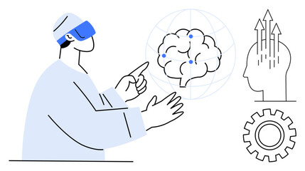 Virtual reality concepts. Virtual reality used for brain interaction, advanced cognition, and immersive AI-driven experiences. Virtual reality boosting technology, education, healthcare, gaming