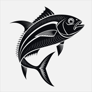 Striking Stylized Illustration of a Tuna or Jack Fish for Marine Graphics.Bold Aquatic Design: A Perfect Emblem for Fishing Enthusiasts and Ocean Brands.