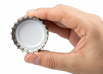 hand holding Bottle cap isolated on a transparent background.