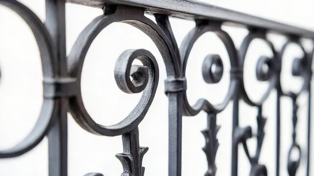 Video A detailed view of ornate wrought iron fencing with intricate designs and patterns