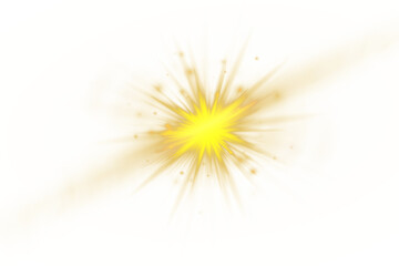 Light golden star with soft glow, sparkles, and subtle dust around it, isolated on a transparent PNG background. Bright starburst effect for overlays and design.