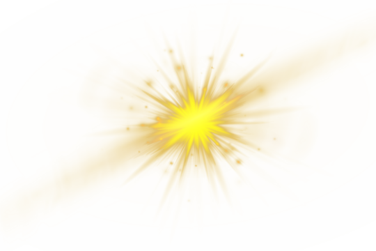 Light golden star with soft glow, sparkles, and subtle dust around it, isolated on a transparent PNG background. Bright starburst effect for overlays and design.