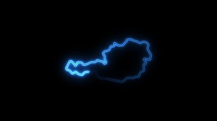 Austria map outline glowing neon blue energy electric current digital animation abstract dark background country shape geographical representation international borders national identity European