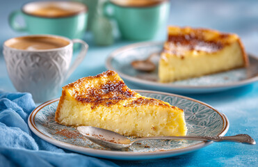 Vanilla Custard Tart Slice with Coffee
