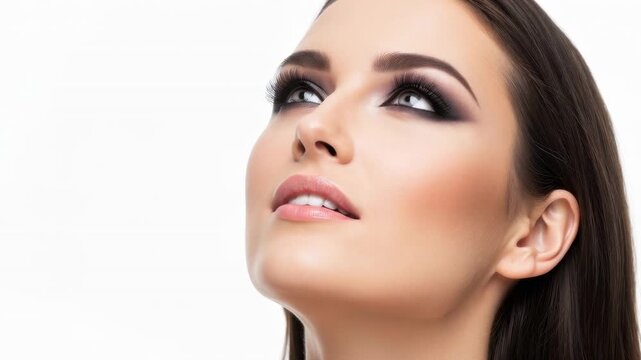 Model showcasing beauty techniques in four different angles during a photo shoot in a studio