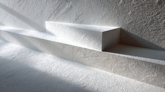 A minimalist photo captures a set of stairs casting shadows, with texture and contrast emphasized