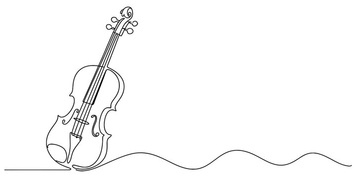 Continuous line art drawing of a classic violin musical instrument, elegant and minimalist illustration representing symphony and melody, creative Vector, illustration