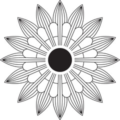 Stylized floral mandala design. black and white decorative vector graphic.