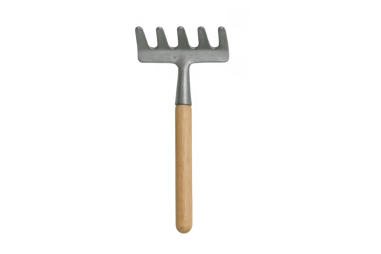 Garden hand rake tool with wooden handle
