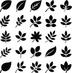 Abstract minimalist leaf and plant silhouette vector icon set
