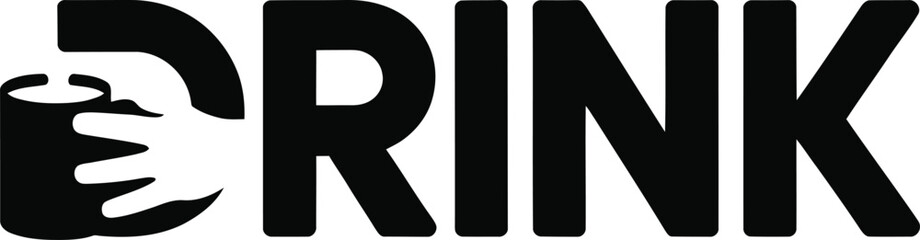 Creative drink word logo with hand holding cup, beverage icon