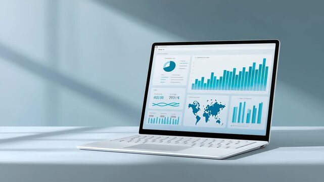 ノートPCにEC売上ダッシュボードが表示されている