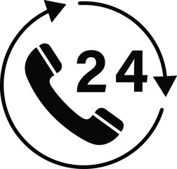 Black, telephone, support, icon, with, question, mark, 24, plus, sign, circular, arrow, customer, service, help, desk, emergency, hotline, technical, assistance