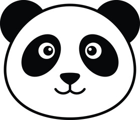 Cartoon panda face, cute animal illustration, black and white design, expressive eyes, minimalist style, vector graphic, playful character. © Austomi's World