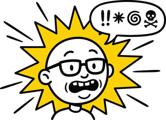 Cartoon shocked bald character with glasses and comic speech bubble, emotional reaction illustration for humor, stress, and expression visuals