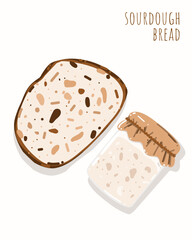 Sourdough Bread Slice and Ferment Jar Tasty Simple Modern Flat Vector Template Poster