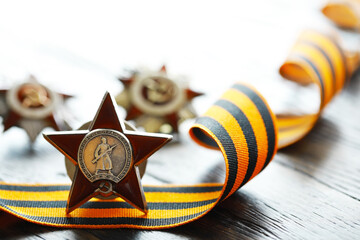 Patriotic War Order and battle order for courage and bravery on George Ribbon background for the...
