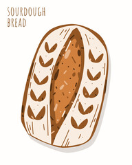Sourdough Bread White Flour Stain Oval Tasty Simple Modern Flat Vector Template Poster
