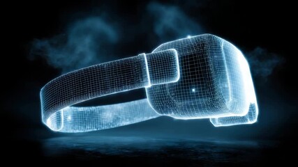 Virtual Reality Headset Illuminated with Blue Light Against Dark Background Emerging Technology Concept Futuristic Digital World Simulation and High Tech Innovation