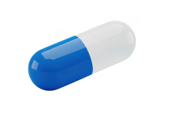 Blue and white capsule isolated on transparent background for medical use healthcare pharmacy