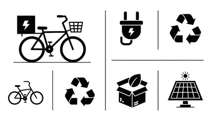 Obraz premium Black vector silhouette set of bicycle icons for design and illustration 