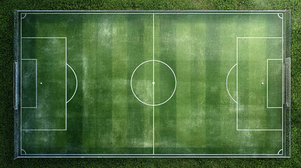 Fototapeta premium An aerial view of an empty soccer field with intricate markings