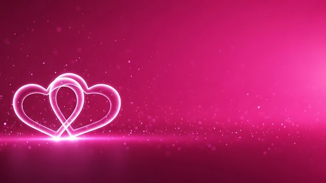 Glowing intertwined neon hearts on vibrant pink background symbolizing romantic love, celebration, passion, and connection for Valentine’s Day festive design artwork theme