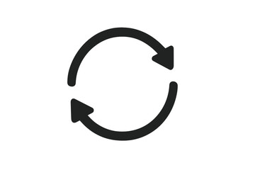 Minimalist black two curved arrows forming a cycle for reload and repeat