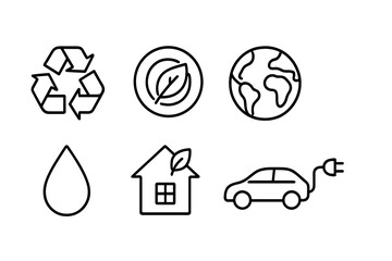 Global ecology and environment symbols for sustainability, recycling, water, and electric vehicles