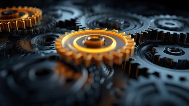 Mechanical Harmony: Intricate gears interlock in a display of precision, innovation, and industry, a captivating close-up that highlights the interconnectedness of progress.
