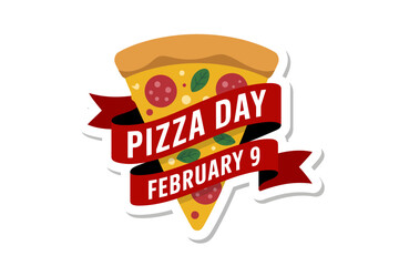National pizza day illustration with slice and ribbon banner for february 9th