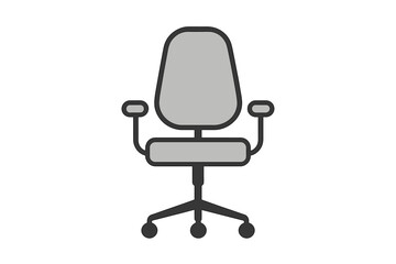 Simple gray chair with armrests and wheels for modern workspace furniture design