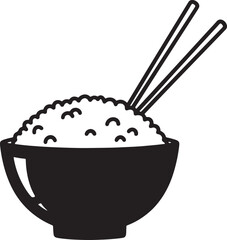 Minimalist Illustration of Rice Bowl with Chopsticks Asian Cuisine Theme