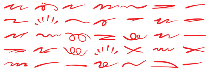 Colorful marker and brush stroke set, hand drawn underline and squiggle lines, artistic doodle elements for creative graphic design