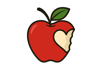 Bright red with a single bite mark revealing white flesh and core