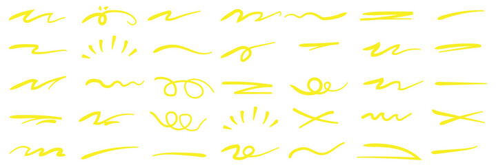 Colorful marker and brush stroke set, hand drawn underline and squiggle lines, artistic doodle elements for creative graphic design