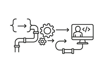 Conceptual software development pipeline showing data input, automated processing, and user interface output