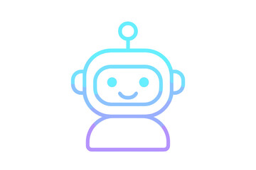 Smiling artificial intelligence bot head graphic with modern gradient outline design