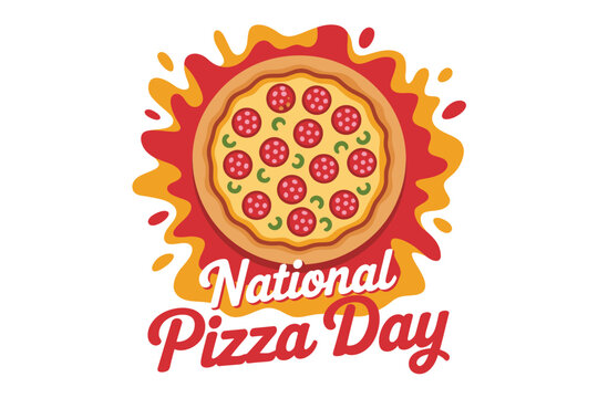 National pizza day celebration with pepperoni pizza and colorful background
