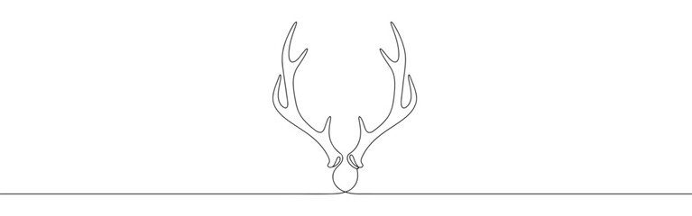 Continuous one thin smooth line simple minimalistic drawing of deer antlers on a white background