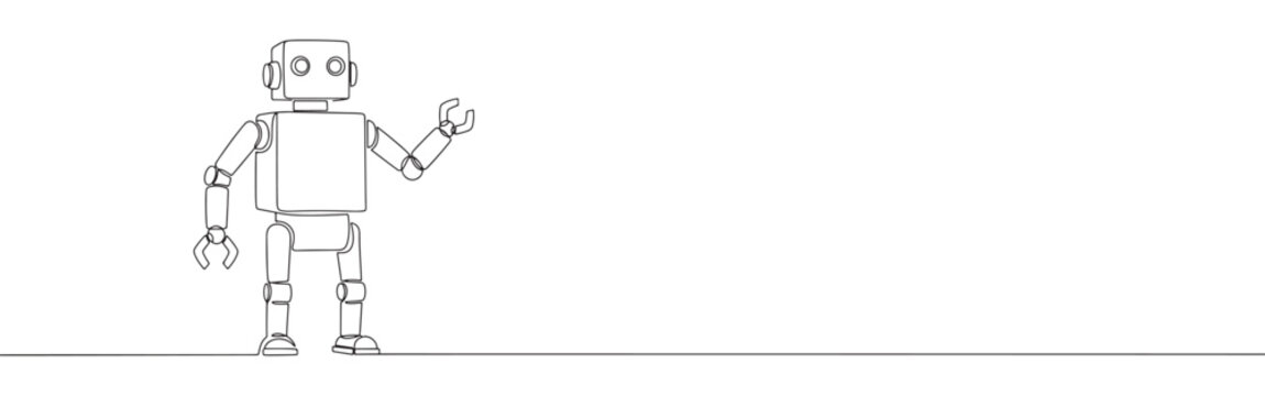 Continuous one thin smooth line simple minimalistic drawing of a simple robot on a white background